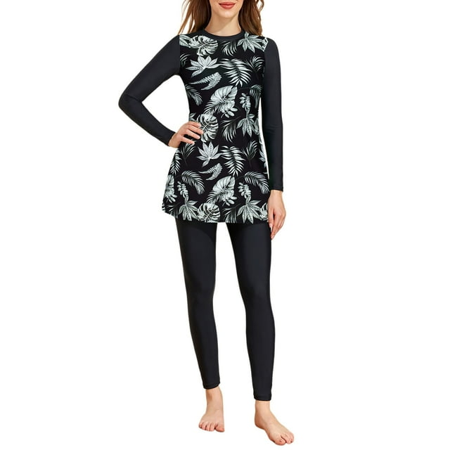 Swimwears for Women Long Sleeve Two Piece Swimsuit Conservative Split Tankini Set Full Coverage Beachwear