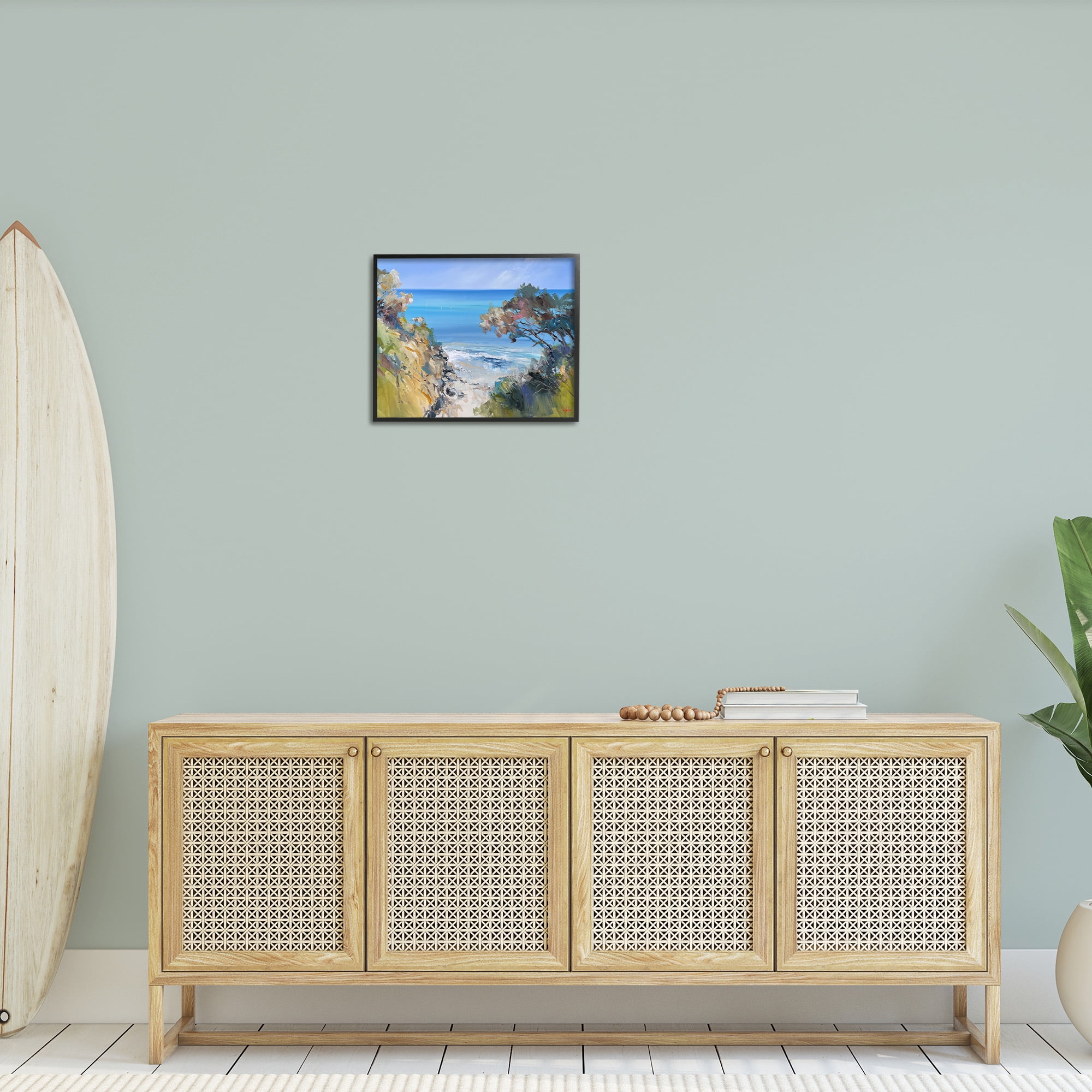 Stupell Industries Beach Cliffs Abstraction Landscape Painting Black Framed Art Print Wall Art, 20 x 16
