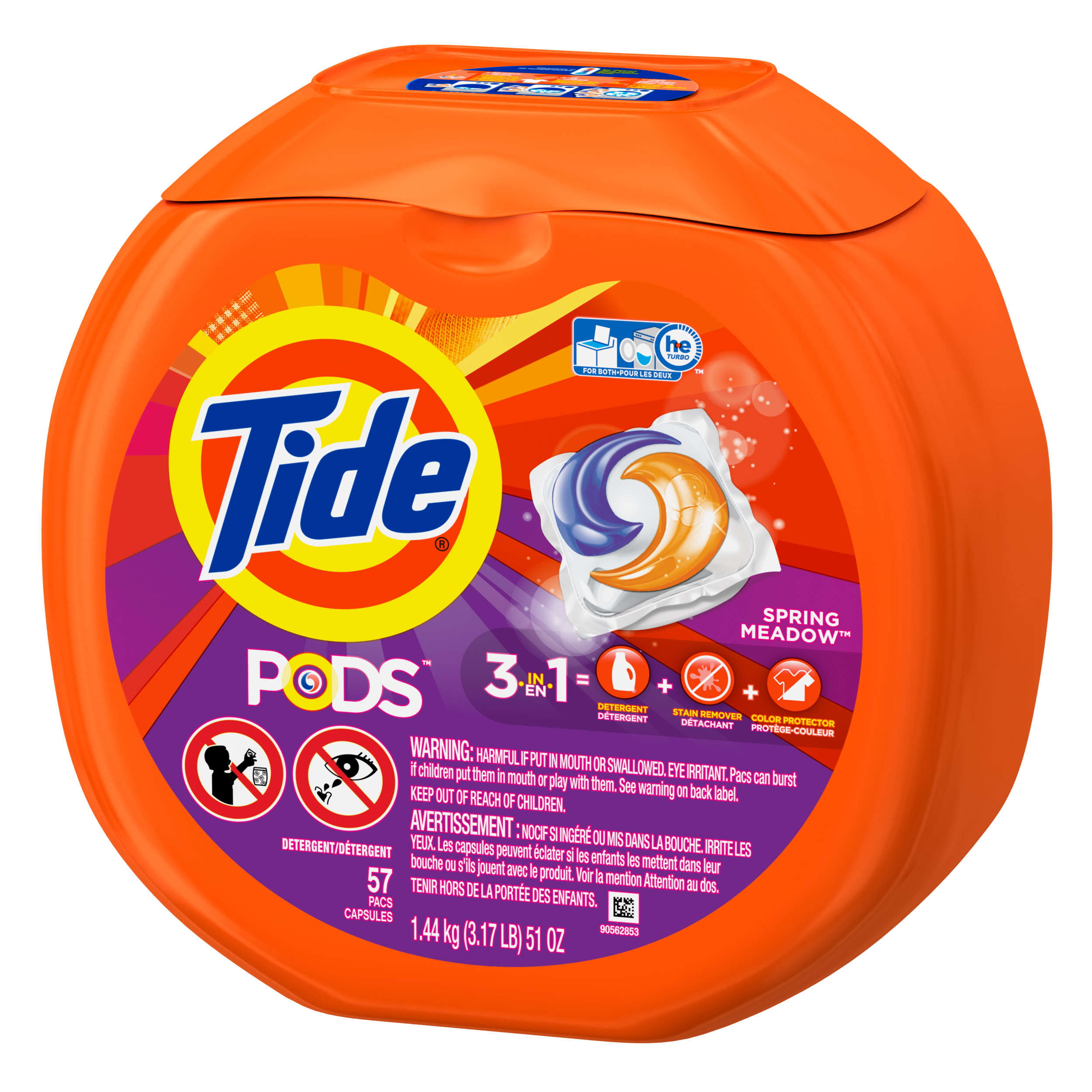 Tide PODS Liquid Laundry Detergent Pacs, Spring Meadow, 57 count - 2