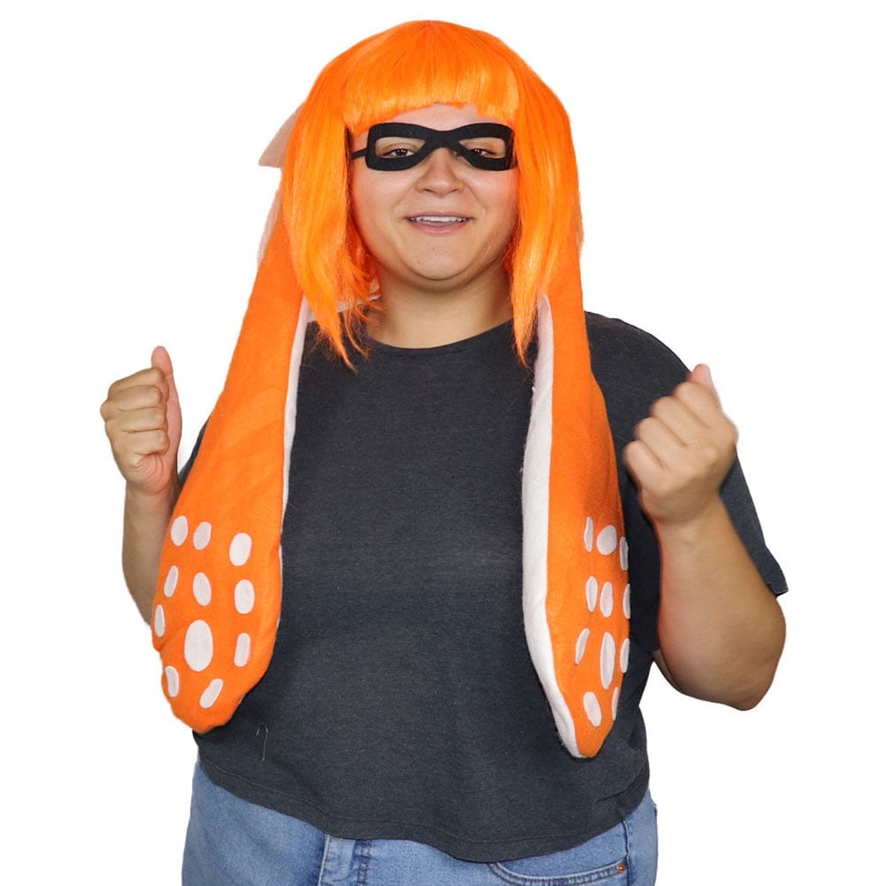HPO Adult Women’s Gaming Ink Wig and Ears with Eye Mask| Wefted Cap Design| Synthetic Fiber