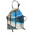 thumbnail image 1 of Italian Apron Lake Maggiore View From the Terrace Balcony of House with Pool Art, Unisex Kitchen Bib Apron with Adjustable Neck for Cooking Baking Gardening, Turquoise Grey and White, by Ambesonne, 1 of 3