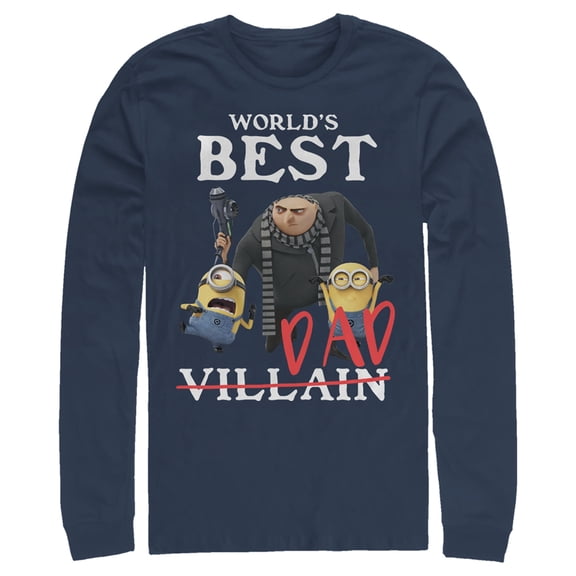 Men's Despicable Me World's Best Dad Gru and Minions Long Sleeve Shirt Navy Blue 2X Large