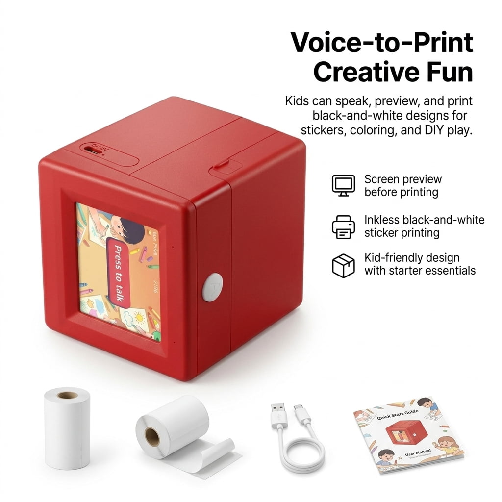 Mini Sticker Printer for Kids, Sticker Maker & Inkless Thermal Printer with Screen Preview, Portable Kids Sticker Printer for DIY Coloring Crafts, WiFi Mini Thermal Sticker Printer