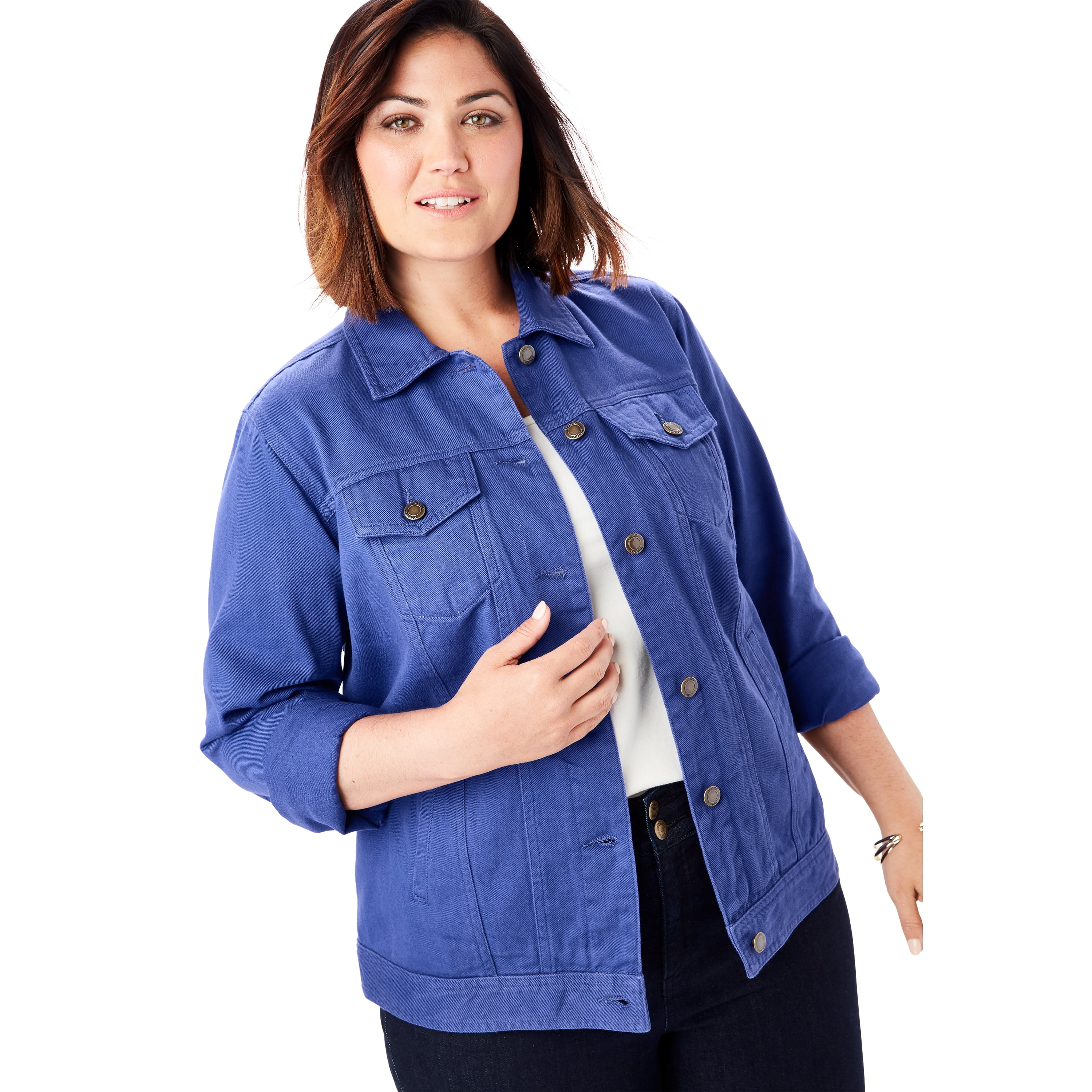 Jessica London Womens Plus Size Classic Cotton Denim Jacket