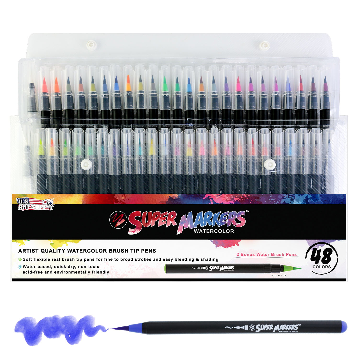 48 Color Super Markers Watercolor Soft Flexible Brush Tip Pens Set - Fine & Broad Lines, Vibrant Colors - Walmart.com