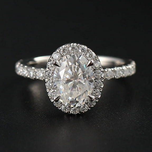 Cora Jewellery 1.5CT Oval Moissanite Halo Engagement Ring For Women, 14K Yellow Gold
