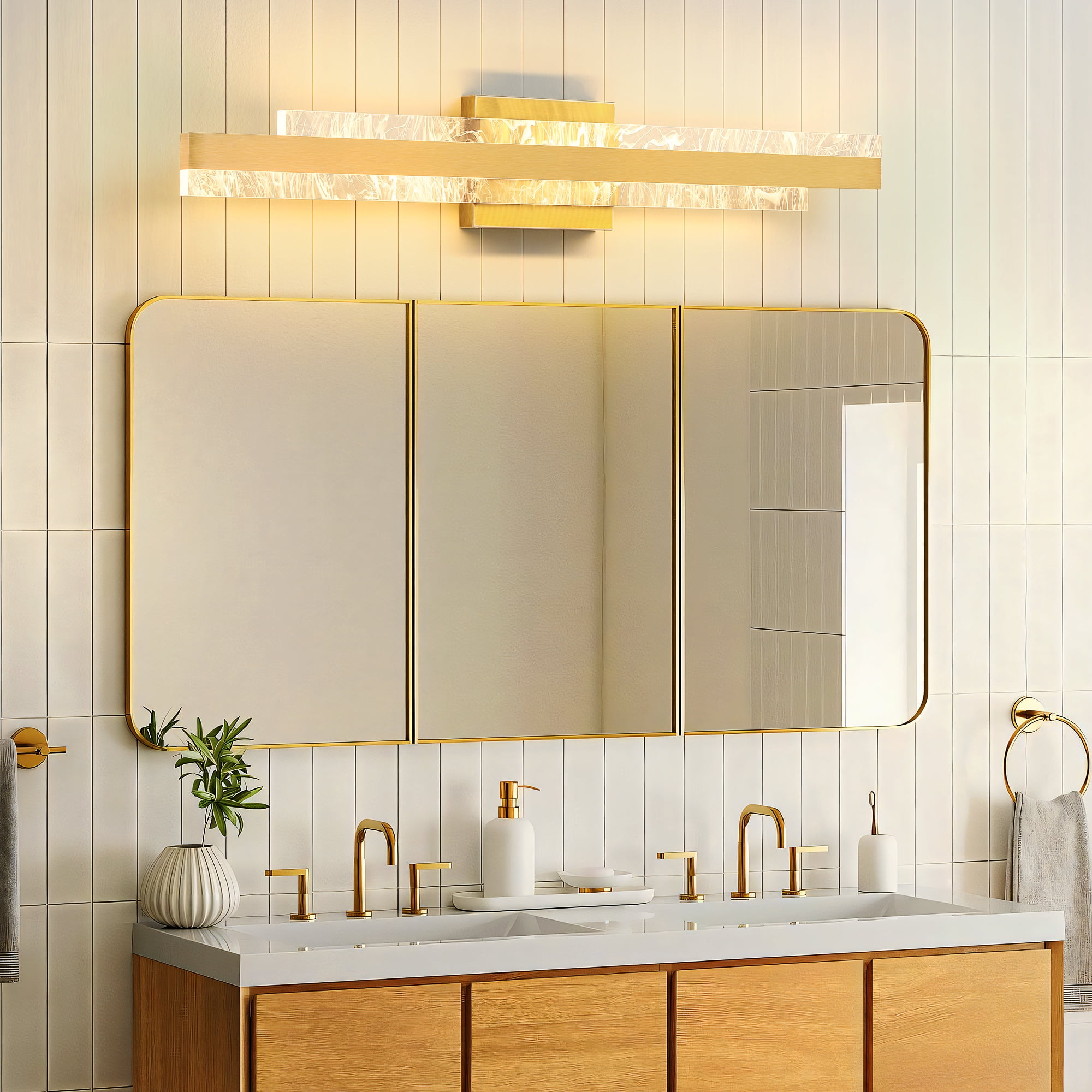 Modern Bathroom Vanity Light Brushed Gold 27 inch Dimmable LED Bath Bar Light Fixtures Over Mirror Wall Sconce Picture Lights for Paintings Cabinets Bedroom