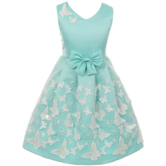 Big Girl Sleeveless 3D Butterfly Bow Easter Party Flower Girl Dress USA Aqua 8 JKS 2112 BNY Corner