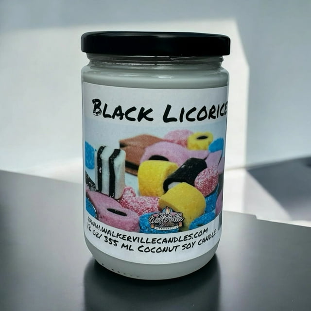 Réglisse Noire Végane Noix de Coco Soja 12 oz/ 355 ml Bougie Versée à la Main, Écologique, Combustion Propre, Boulangerie, Nourriture, Boisson