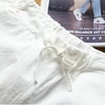 thumbnail image 4 of Men Shorts Solid Color Cotton Blended Casual Summer Beach Cropped Pants With Drawstring, 4 of 5