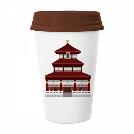 

China Architecture Temple Landmark Pattern Mug Coffee Drinking Glass Pottery Cerac Cup Lid