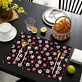 thumbnail image 3 of Black Skull Flower Bow Pattern Summer Placemats Table Placemats Set Of 6-Linen Kitchen Washable Placemats Table Mats 11.8"x17.7" Non-Slip Heat Resistant, 3 of 5