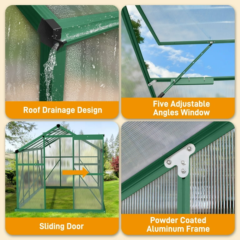 Ktaxon 6x10ft Polycarbonate Greenhouse, Heavy Duty Aluminum Frame