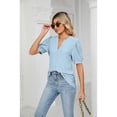 thumbnail image 5 of XCHQRTI Pleated Puff Sleeve Shirt Women's V Neck Solid Color Tops Summer Hollow Tunic Dressy Blouse, 5 of 8