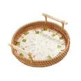 thumbnail image 2 of Woven Rattan Serving Tray Fruit Dessert Tray Round Nordic Multifunctional Vanity Platter Breakfast Cake Snacks Tray for Party Kitchen Table Small Green White, 2 of 8