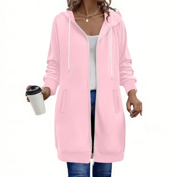 ICHUANYI Womens Zip Up Hoodies Jacket Oversized Long Hood Coat with Pocket Fall Spring Outwear Sweatshirt Top
