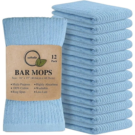 JJEAN-Bar Mop Towels Pack of 12-16x19 Inches - 100% Cotton Super Absorbent Towels Multi-Purpose for Home and Bar Cleaning (Electric Blue)
