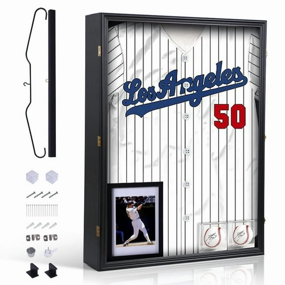 Extra Large Jersey Frame with UV Protection, Oversized Display Case for Sports Jerseys, Uniforms, Photos, and Dual Baseball Holders