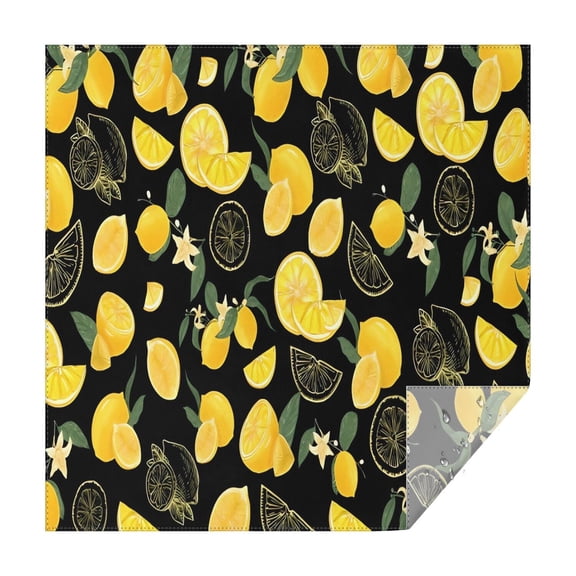 Yellow Lemon Fruit Slices Black Pattern Square Tablecloth,Waterproof Square Table Cover,Wipeable Spillproof Washable Table Cover for Home Kitchen Party Decor 42"X42"(107x107cm)
