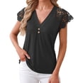 thumbnail image 2 of Only Moment Petite Short Sleeve Polyester,Spandex,cotton V Neck Women's Short Sleeve Tops Lightweight Casual Pullover Tops Black,L, 2 of 7