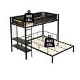 thumbnail image 4 of Kumix Bunk Bed Twin over Full, Metal Bunk Bed with Shelves, Textilene Guardrail, Grid Panel for, Teens, Adults, Space-Saving Bunk Bed Can Convertible into 2 Beds for Bedroom, Black, 4 of 9