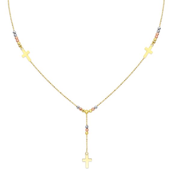 Wellingsale 14k Tri 3 Color Gold Polished 2.5mm Beaded Rosary Necklace - 18"