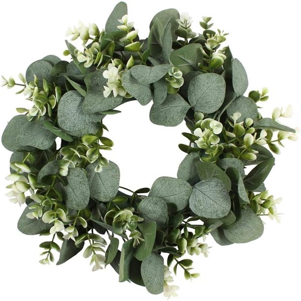 Corona verde de 13 pulgadas para puerta de entrada, corona de eucalipto, decoración de granja, corona artificial de granja, corona verde de primavera y verano para pared de todas las estacio