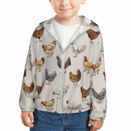 

Sun Hoodie for Kids Rustic Cute Chicken Long Sleeve Swim Fishing Shirts Sun Protection Zip Up Jacket Clothing Athletic Hoodie