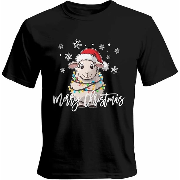 Camisetas para hombre, camisetas casuales de manga corta con dibujos de ovejas y Feliz Navidad, camisetas gráficas para adolescentes, niños y hombres.