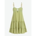 thumbnail image 2 of Beaded straps lace trim cutout blouse tiered mini dress-Light Green-M, 2 of 5