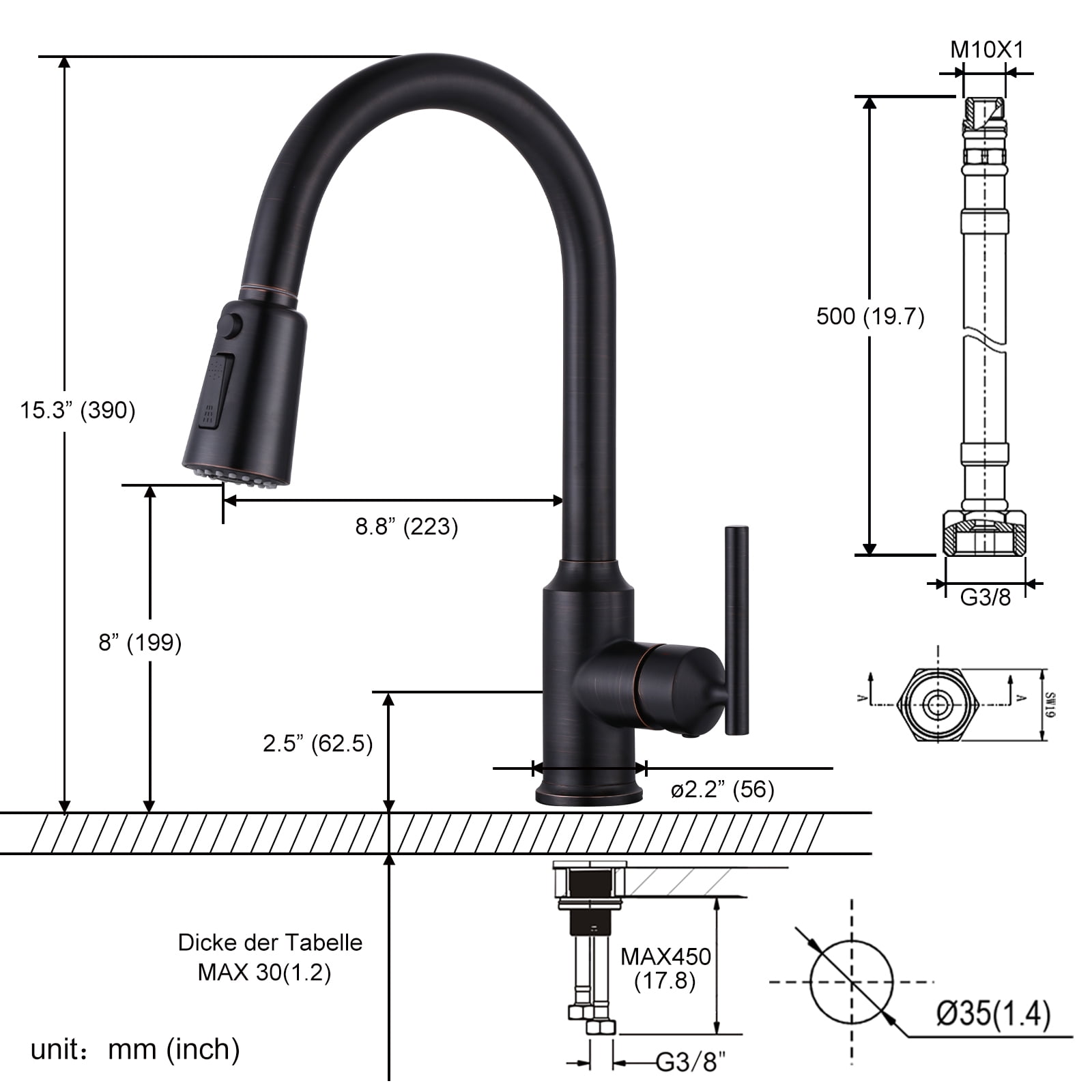 WOWOW Single Handle Kitchen Sink Faucet Oil Rubbed Bronze Kitchen Faucet with Pull Down Sprayer