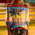 thumbnail image 5 of JTZGDY Mesh See Through Off the Shoulder Tops for Women Fashion Summer Tropical Palm Tree Printed Puff Short Sleeve Sheer Tunic Blouse Trendy Holiday Beach Vacation Outfit Tees Shirt, 5 of 10