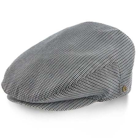 Walrus Hats Clubhouse Black & White Plaid Linen Ivy Cap - Lightweight Men s Golf Flat Cap Breathable Plaid Drivers Hat with Snap Brim