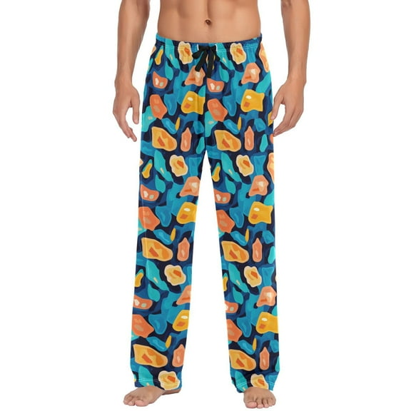 Blue and Orange Abstract Shape Mens Pajama Pant Sleep and Lounge Bottons with Pockets