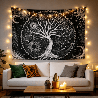 Sinsoledad Blacklight Tapestry Classical Starry Night UV Reactive