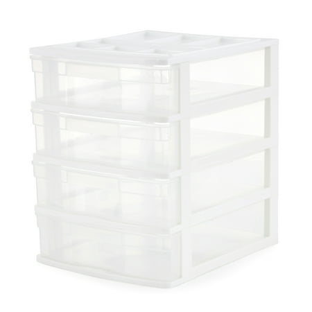Gracious Living Clear 4 Drawer Countertop, Desk & Office Storage w/ Organization Top, White