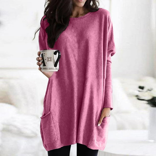 Hamky T-Shirts pour Femmes T-Shirts pour Femmes T-Shirts à Col Rond à Manches Longues pour Femmes Hauts Grande Taille Chandails Légers Tuniques Amples et Décontractées Hauts à Manches Courtes pour Femmes Hauts Décontractés pour Femmes RD1 L