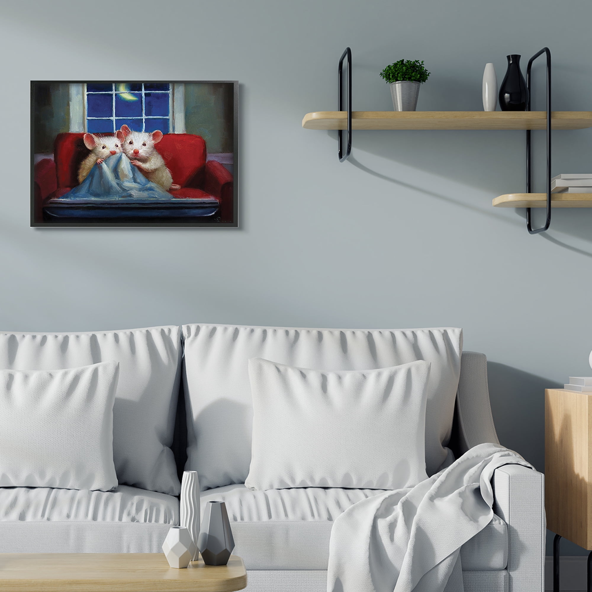 Stupell Industries House Mice Snuggling Under Blanket Watching TV,24 x 30,Designed by Lucia Heffernan