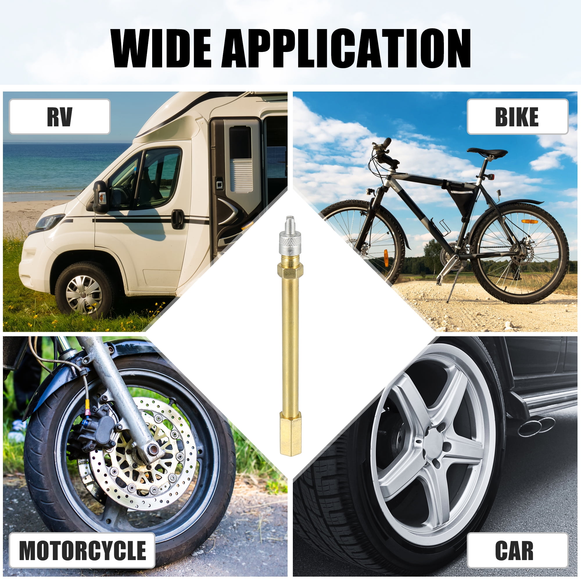 Unique Bargains 3.9" Brass Wheel Tire Valve Extender Stem Extension Inflation Stright Pole