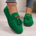thumbnail image 2 of Fringe Loafers for Women Suede Round Toe Trendy Stitching Slip on Pennty Loafers Antislip Casual Flat Walking Shoes Green Size 7.5, 2 of 6