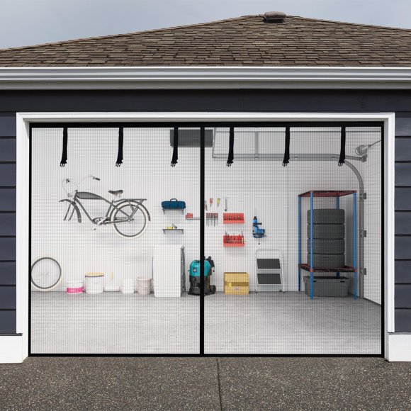 HBlife Garage Screen Doors for 1 Car Garage, 8x7FT Fiberglass Magnetic Garage Door Screen, Hands Free Retractable Garage Net Screen Door Me