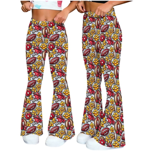 Womens Spring Travel Pants,Women's Flare Yoga Leggings High Waisted Game Day Football Palazzo Wide Leg Pants Bell Bottoms