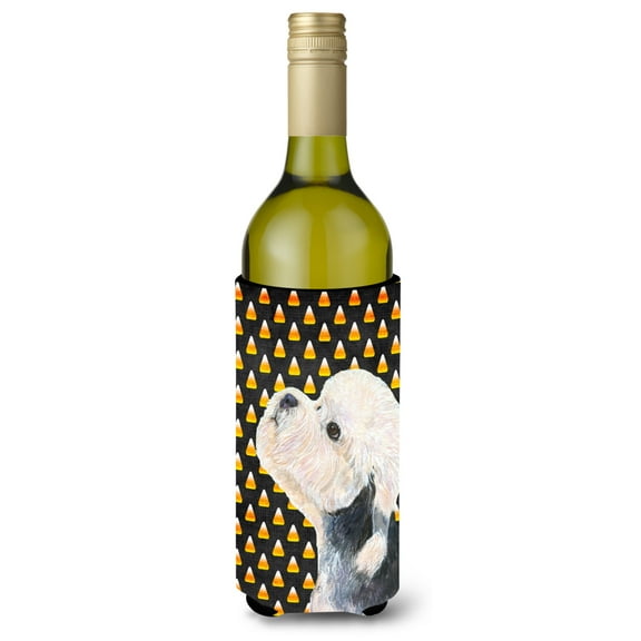 Dandie Dinmont Terrier Candy Corn Halloween Portrait Wine Bottle Hugger
