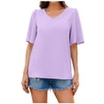 thumbnail image 2 of ClodeEU Women's Summer Short Sleeve V Neck Blouses Tops ,Casual Loose T-Shirts Purple,Womens Plus XXL, 2 of 8