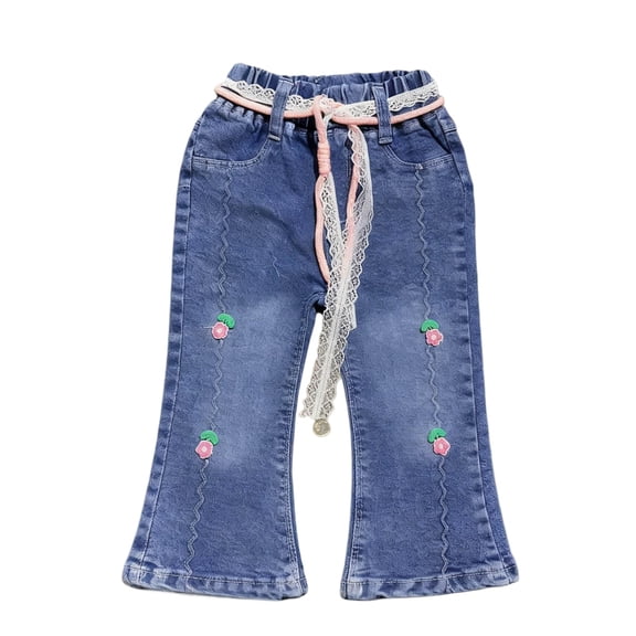 Girls Denim Pants Casual Fashion Elastic Waist Jeans Spring Summer Flare Trousers with Pockets Kids Clothes Girls Size 2-8