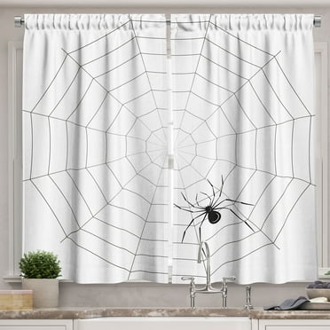Ambesonne Halloween Kitchen Curtains, Poisonous Character Print, 55"x39", White and Black