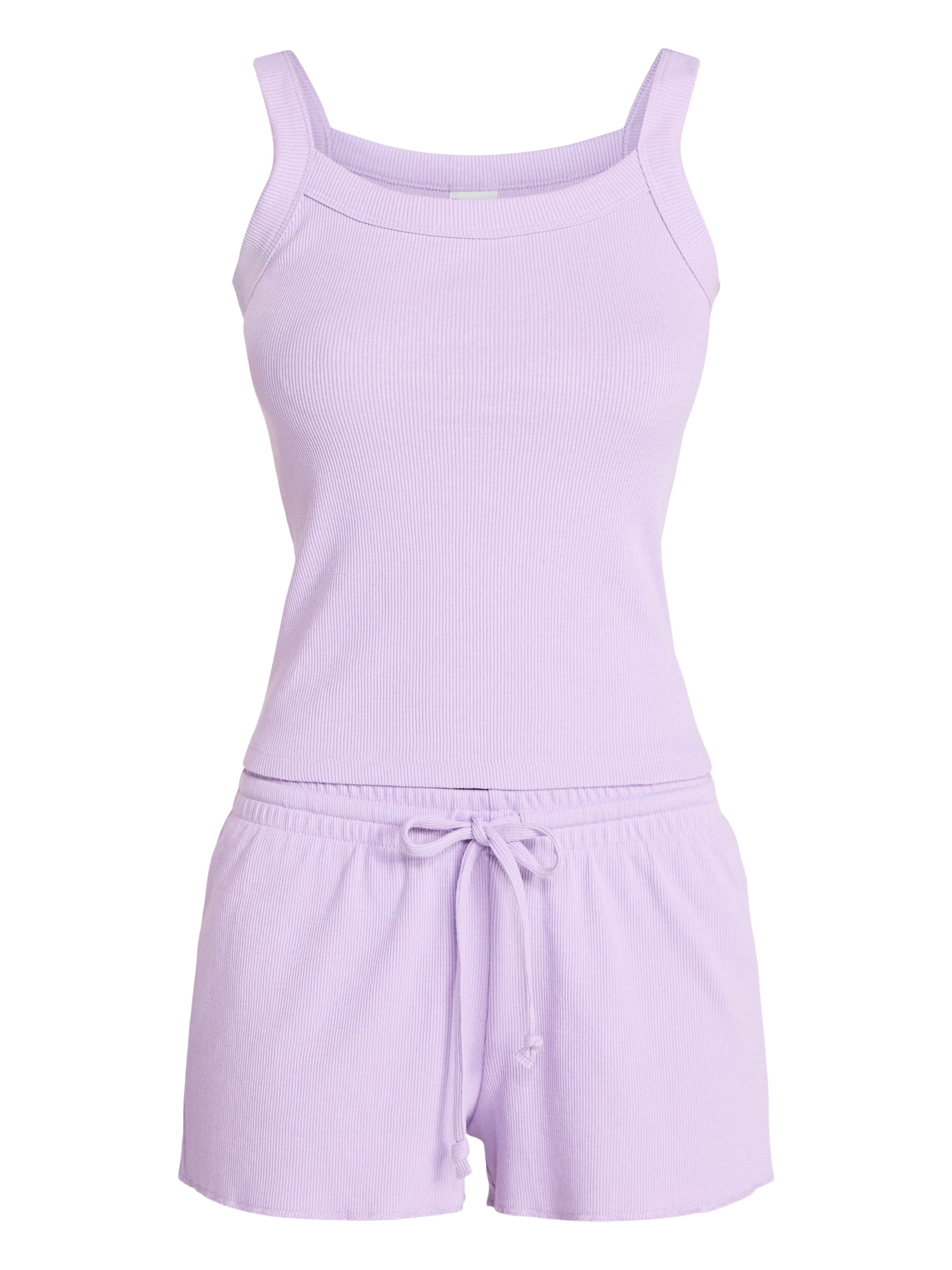 No Boundaries Sleep Ribbed Tank and Shorts Set, 2-Piece, Women’s XXS-3X