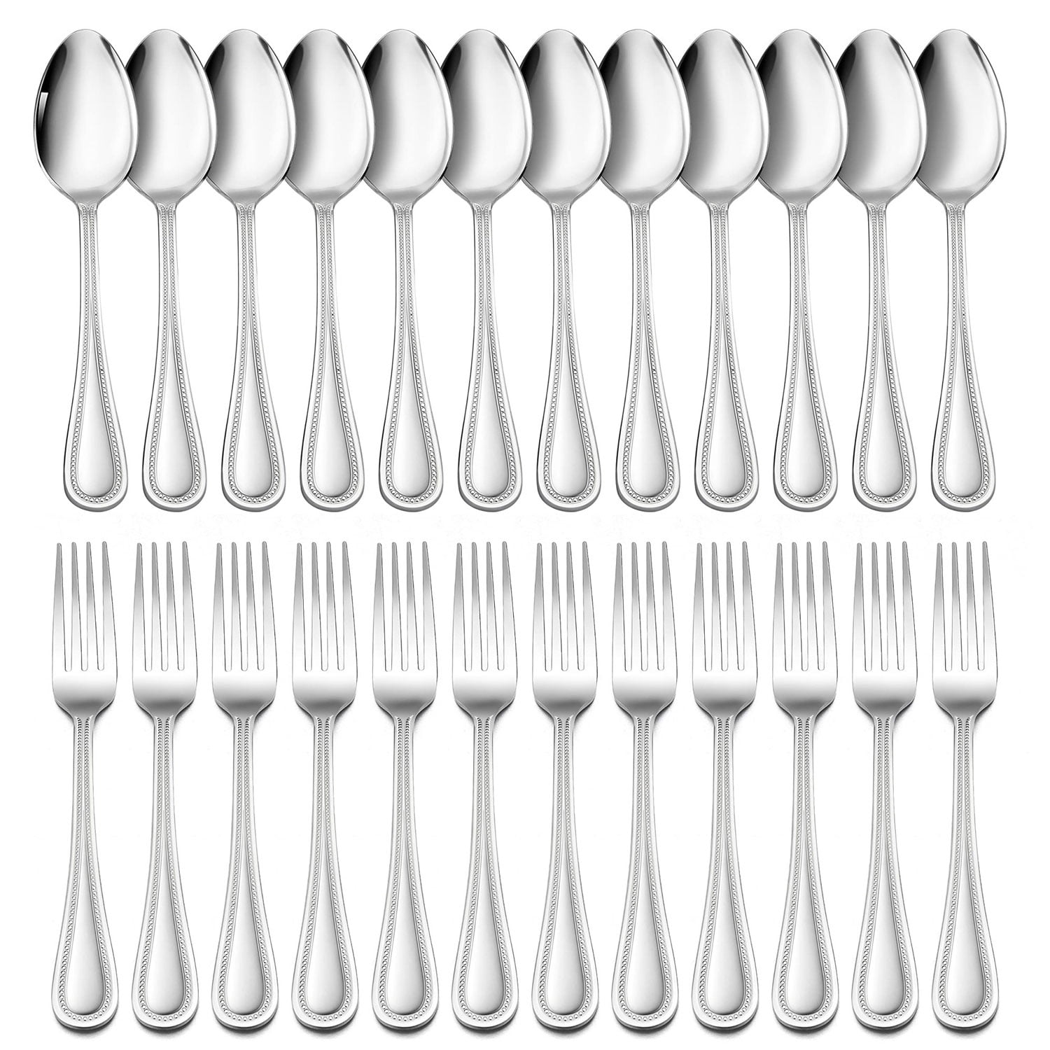 Walchoice 24Piece Fork and Spoon Set, Stainless Steel Silverware