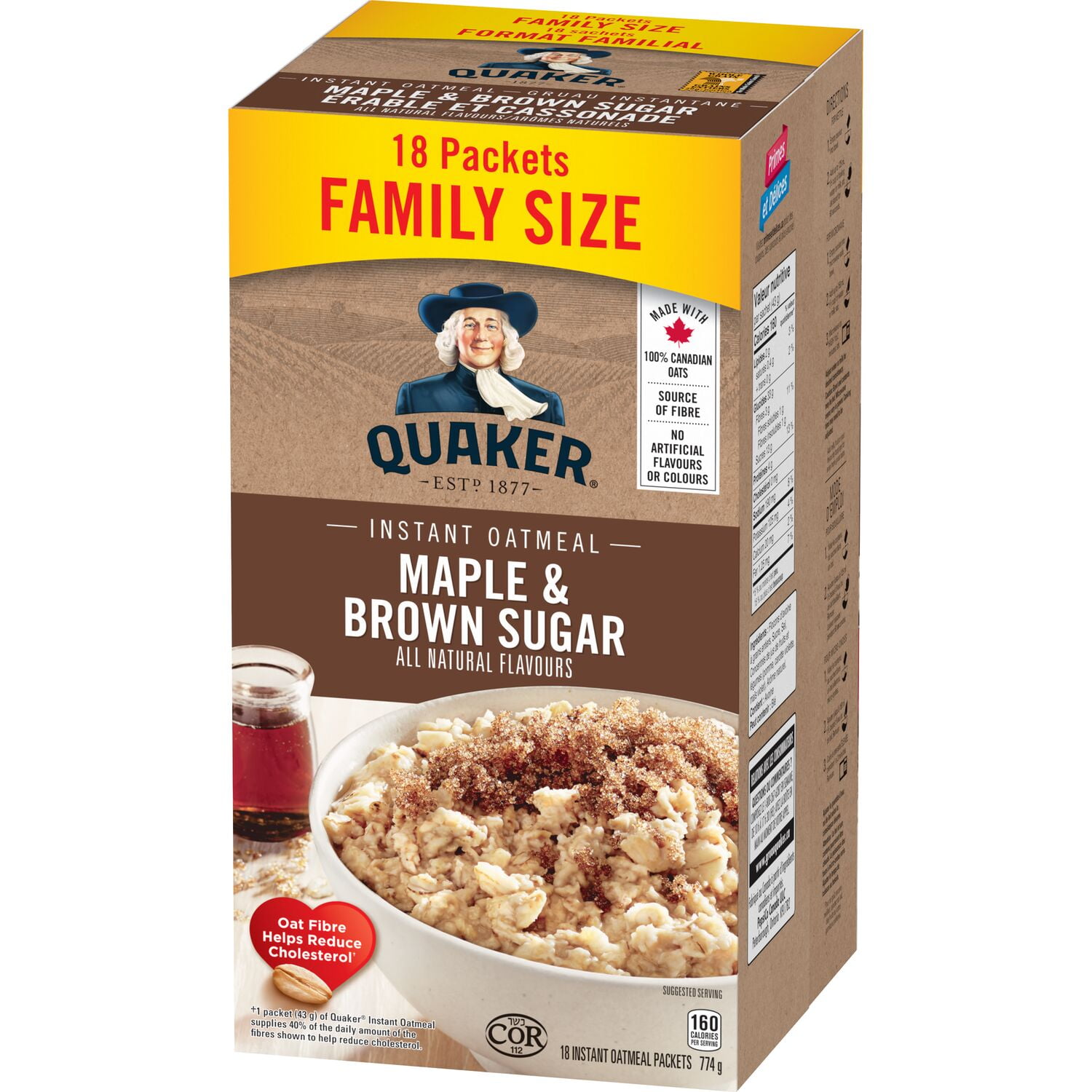 Quaker Maple & Brown Sugar Flavour Instant Oatmeal, 774g