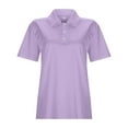 thumbnail image 5 of Womens Tops Comtable Solid Lapel Button Short Sleeve Relaxed Fit Pairing With Jean Womens Summer Clothes,Purple,XL, 5 of 5